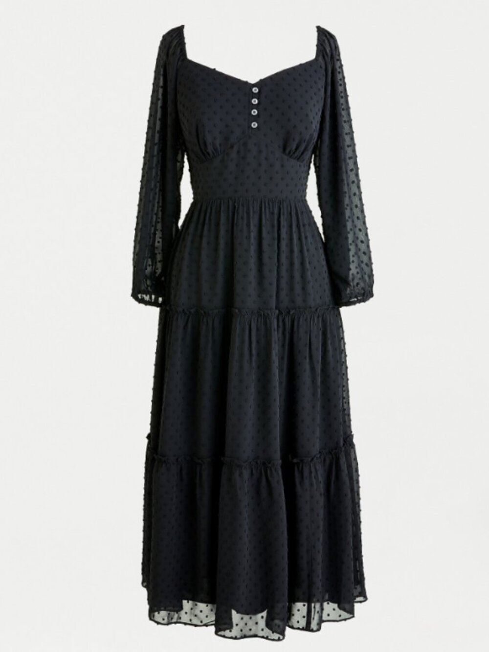 J. Crew Tiered long-sleeve midi dress in swiss dot in black 12